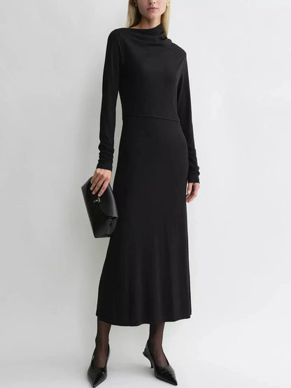 Draped Long Jersey Dress in Black - Dresses