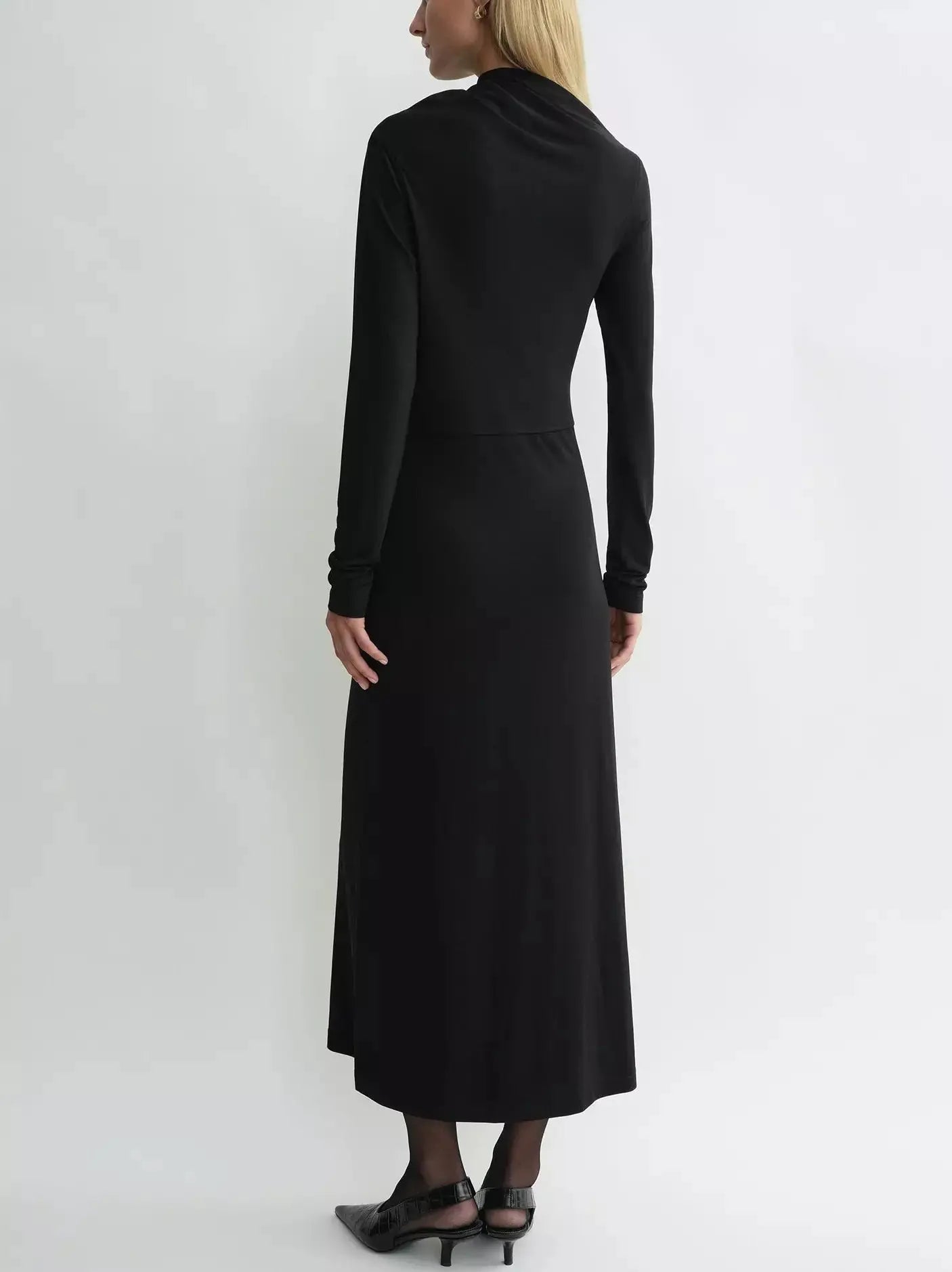 Draped Long Jersey Dress in Black - Dresses