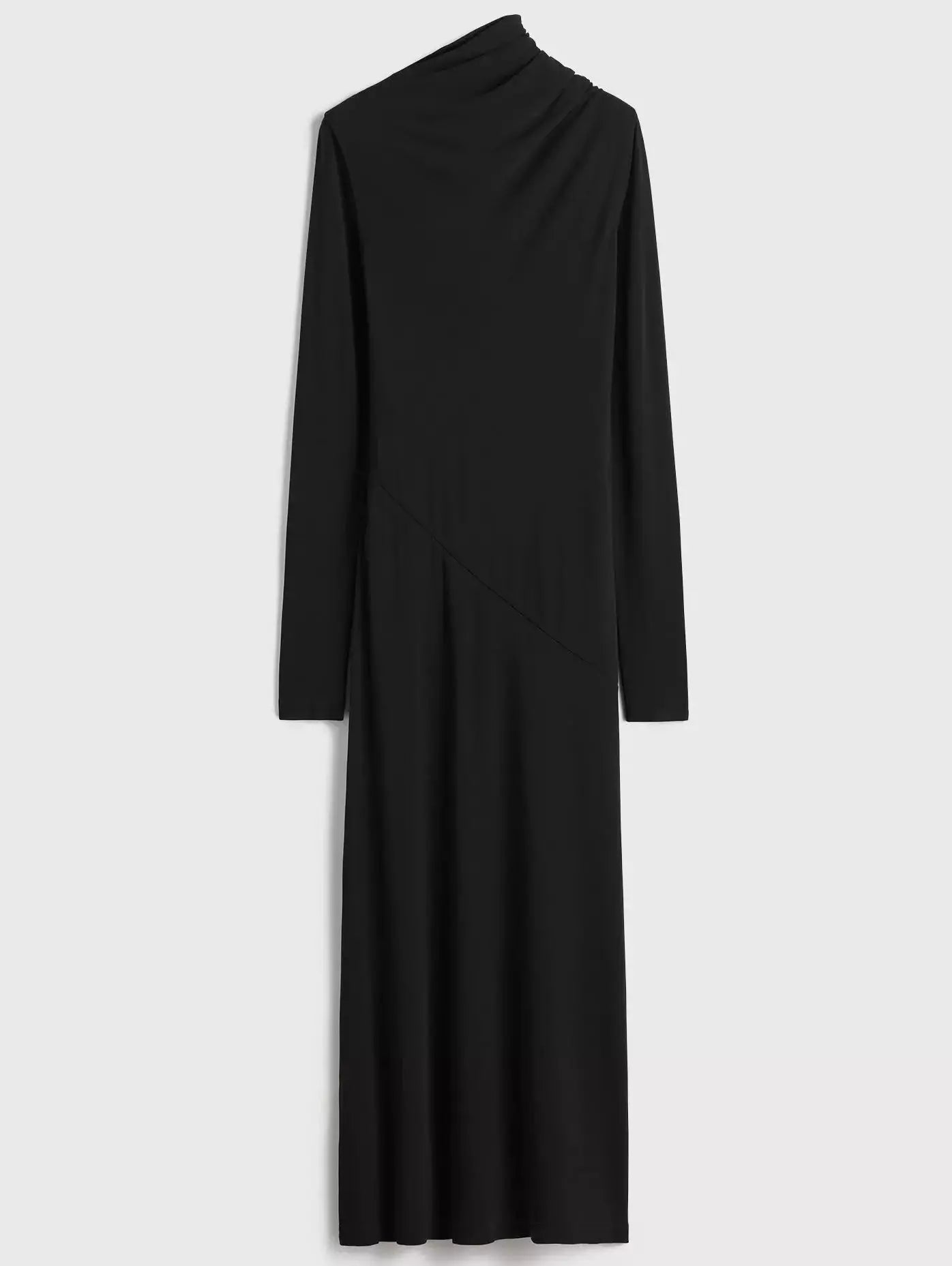 Draped Long Jersey Dress in Black - Dresses