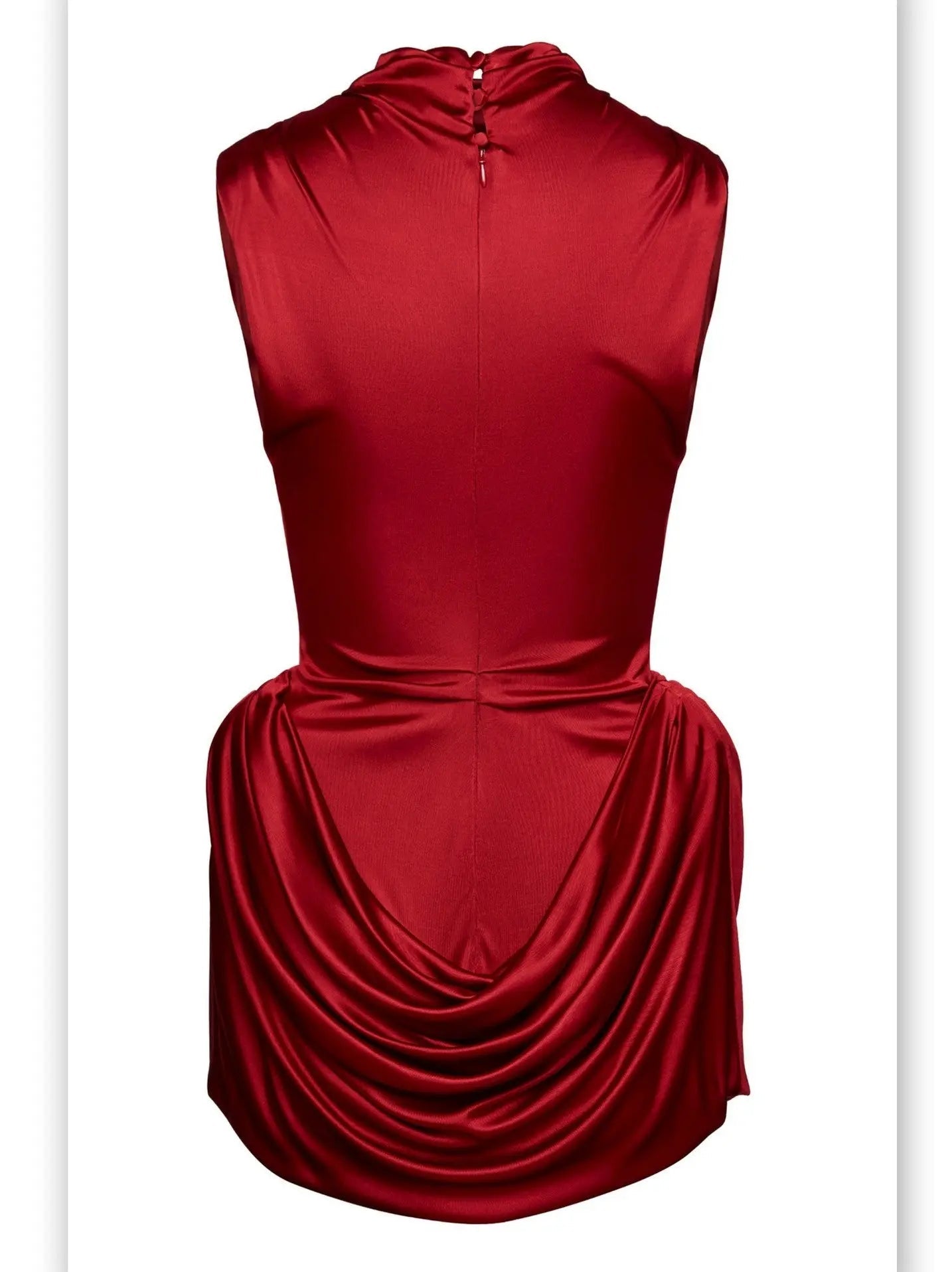 Draped Red Sleeveless Mock-Neck Mini Dress - Dresses