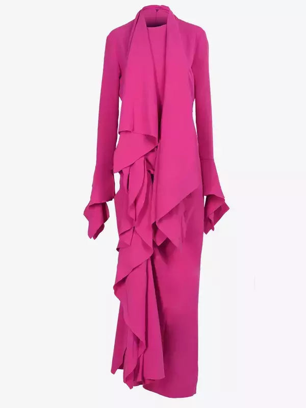 Draped Ruffled Crepe Scarf Maxi Dress in Pink - Dresses