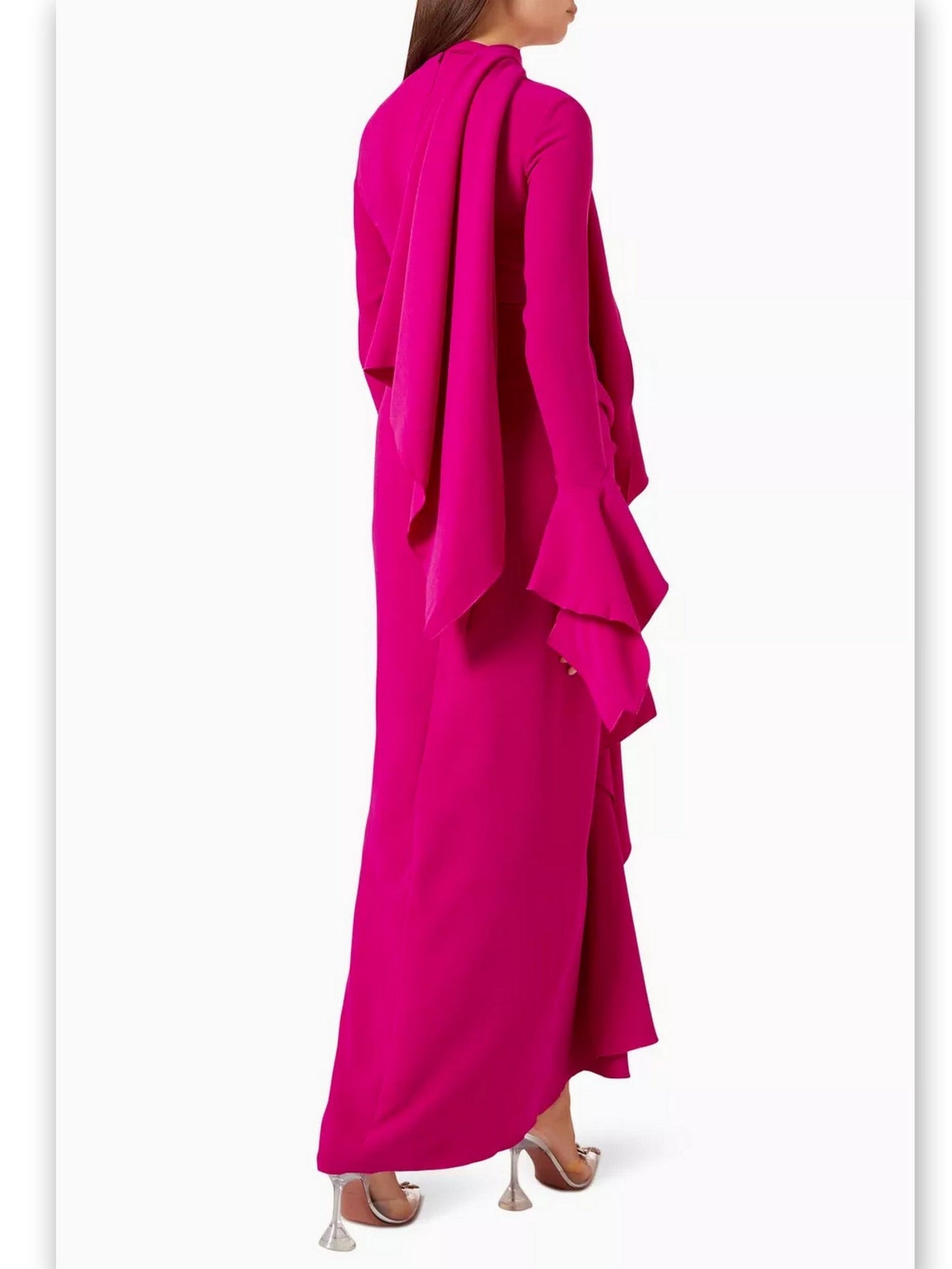 Draped Ruffled Crepe Scarf Maxi Dress in Pink - Dresses