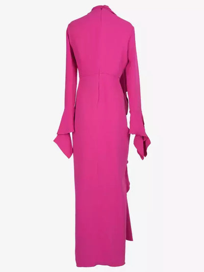 Draped Ruffled Crepe Scarf Maxi Dress in Pink - Dresses