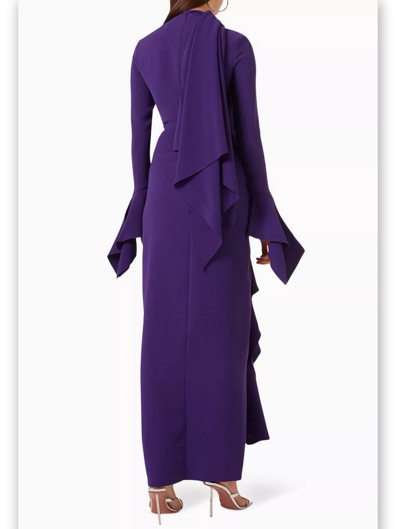 Draped Ruffled Crepe Scarf Maxi Dress in Purple - Dresses