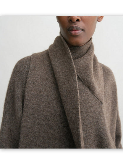 Draped Scarf Neck Wool Sweater in Brown - Sweaters & Knitwear