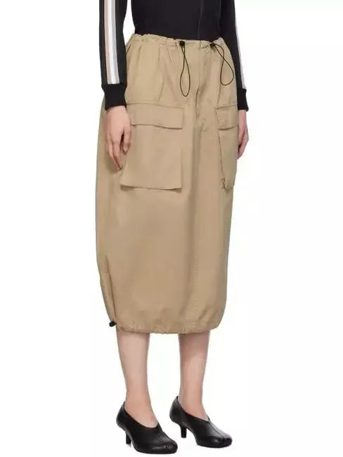 Drawstring Cotton Cargo Midi Skirt - Skirts