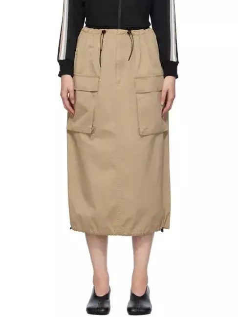 Drawstring Cotton Cargo Midi Skirt - Skirts