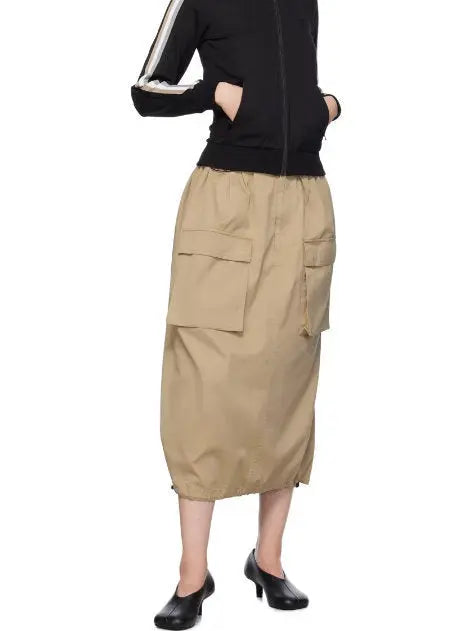 Drawstring Cotton Cargo Midi Skirt - Skirts