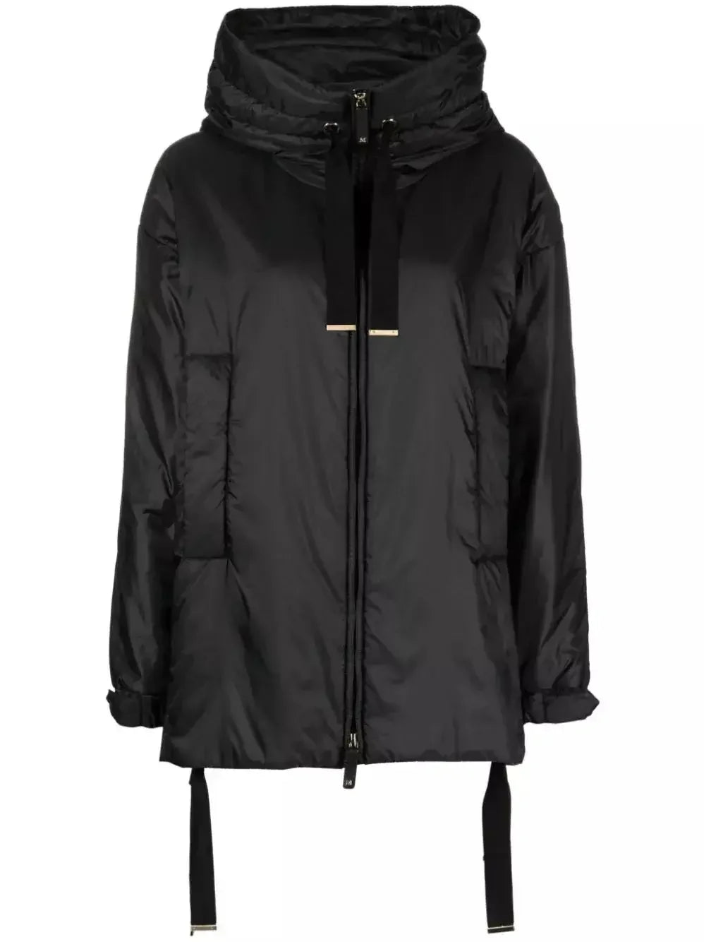 Drawstring Hooded Padded Jacket in Black - Jackets