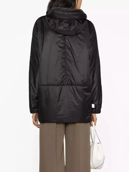 Drawstring Hooded Padded Jacket in Black - Jackets