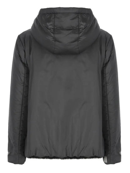 Drawstring Hooded Padded Jacket in Black - Jackets