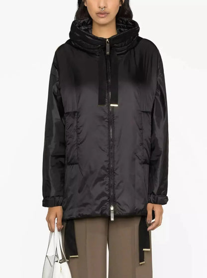 Drawstring Hooded Padded Jacket in Black - Jackets