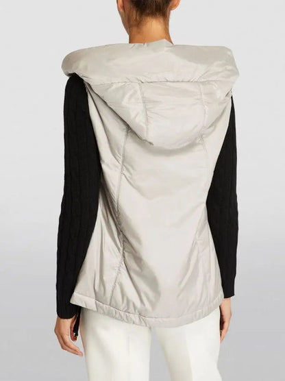 Drawstring Hooded Padded Vest in Light Gray - Jackets