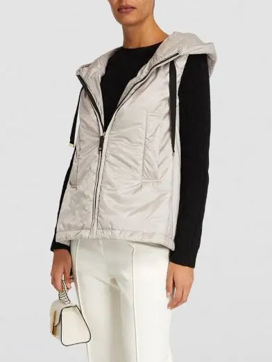 Drawstring Hooded Padded Vest in Light Gray - Jackets