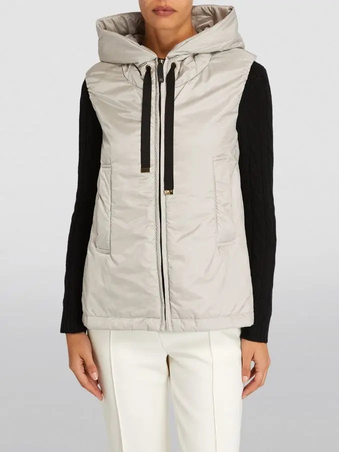 Drawstring Hooded Padded Vest in Light Gray - Jackets