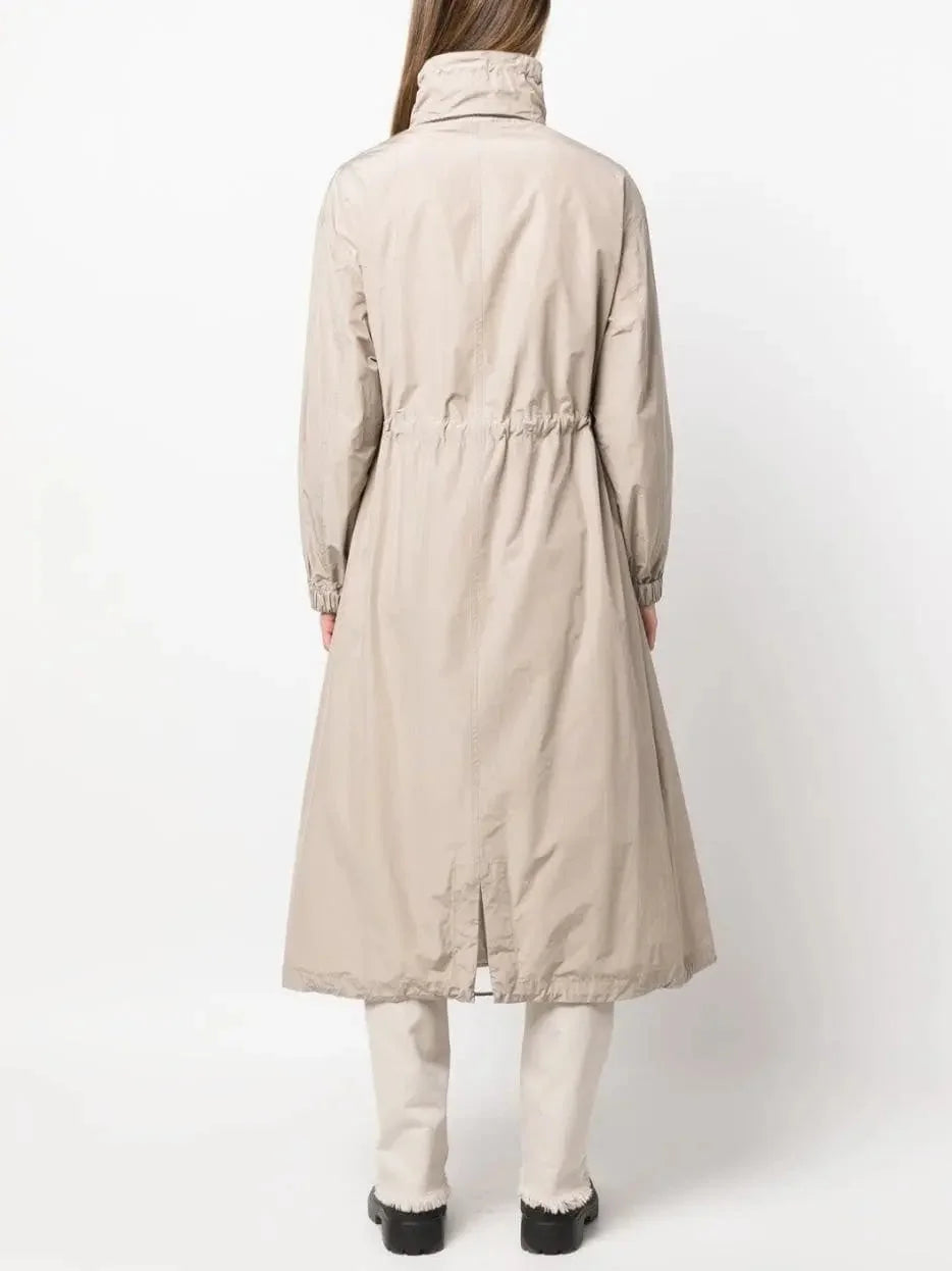 Drawstring-Waist High-Neck Trench Coat - Coats