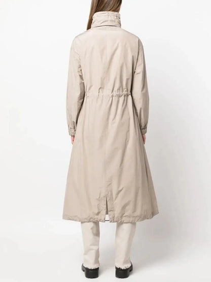 Drawstring-Waist High-Neck Trench Coat - Coats