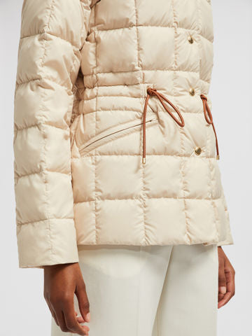 Drawstring-Waist Puffer Down Jacket with Partial Knit Collar - Jackets