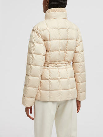 Drawstring-Waist Puffer Down Jacket with Partial Knit Collar - Jackets