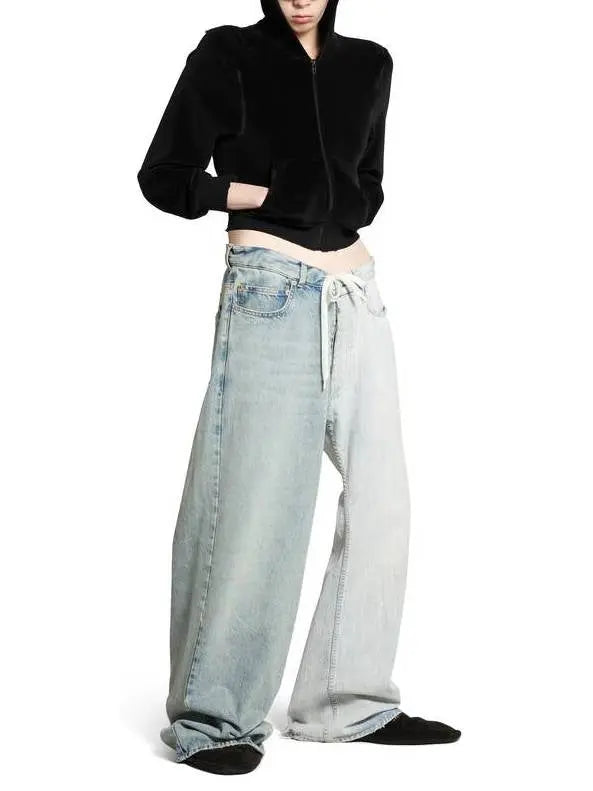 Drawstring-Waist Two-Toned Jeans - Jeans & Pants