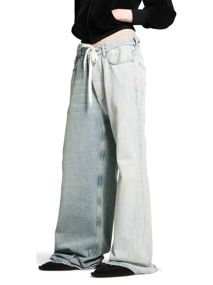 Drawstring-Waist Two-Toned Jeans - Jeans & Pants