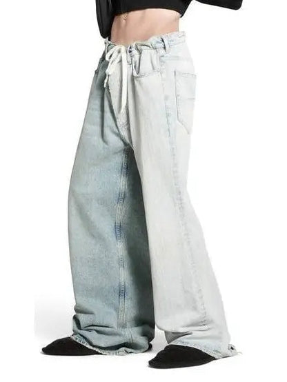 Drawstring-Waist Two-Toned Jeans - Jeans & Pants