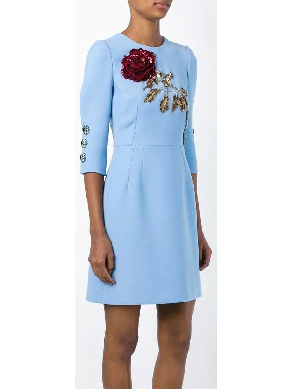 Dress with Embroidered Paillettes Rose Blue - Dresses