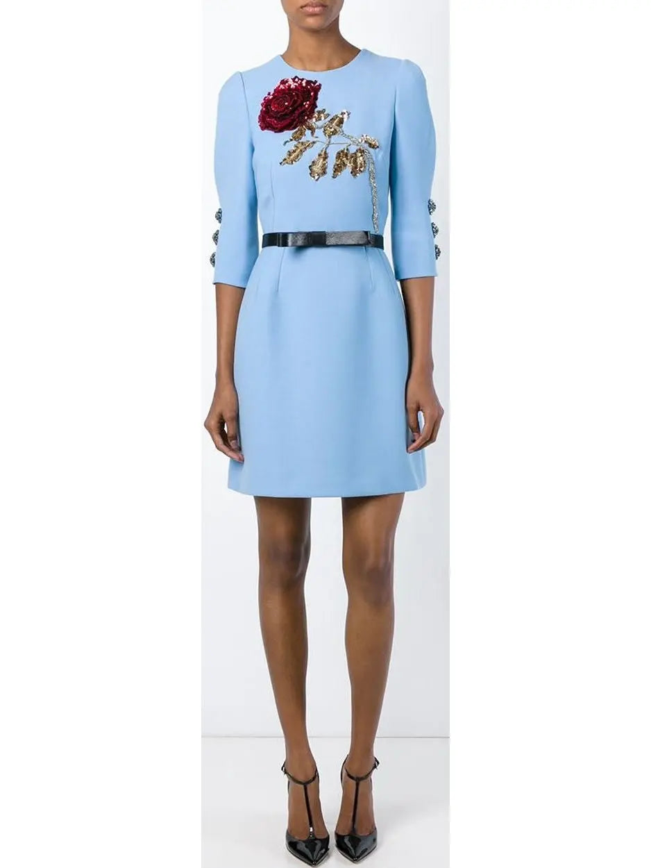 Dress with Embroidered Paillettes Rose Blue - Dresses