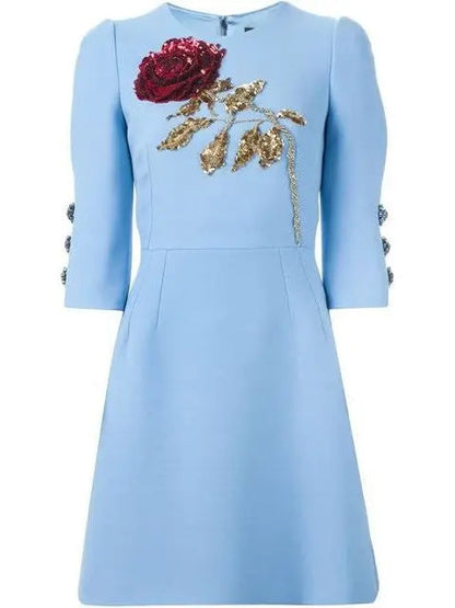 Dress with Embroidered Paillettes Rose Blue - Dresses