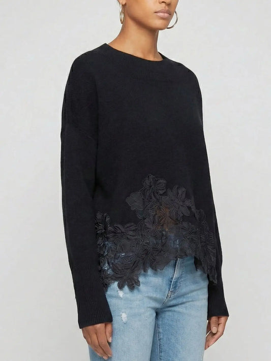Cashmere Sweater with Floral Lace Hem - Sweaters & Knitwear
