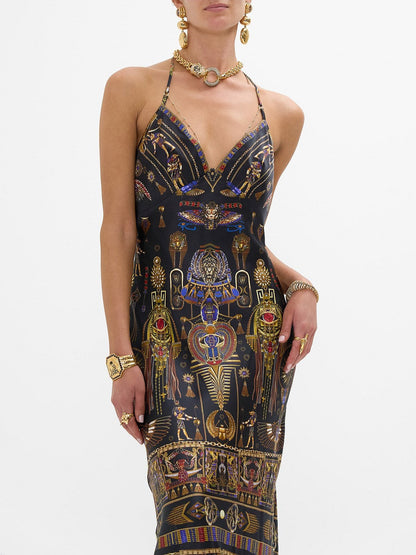 Egyptian Print Silk Slip Dress - Dresses