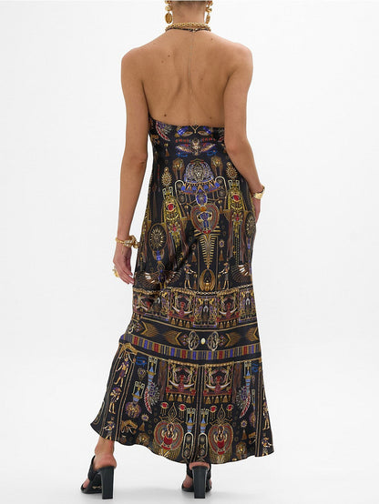 Egyptian Print Silk Slip Dress - Dresses
