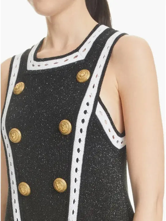 Eight-Button Metallic Knit Dress - Dresses