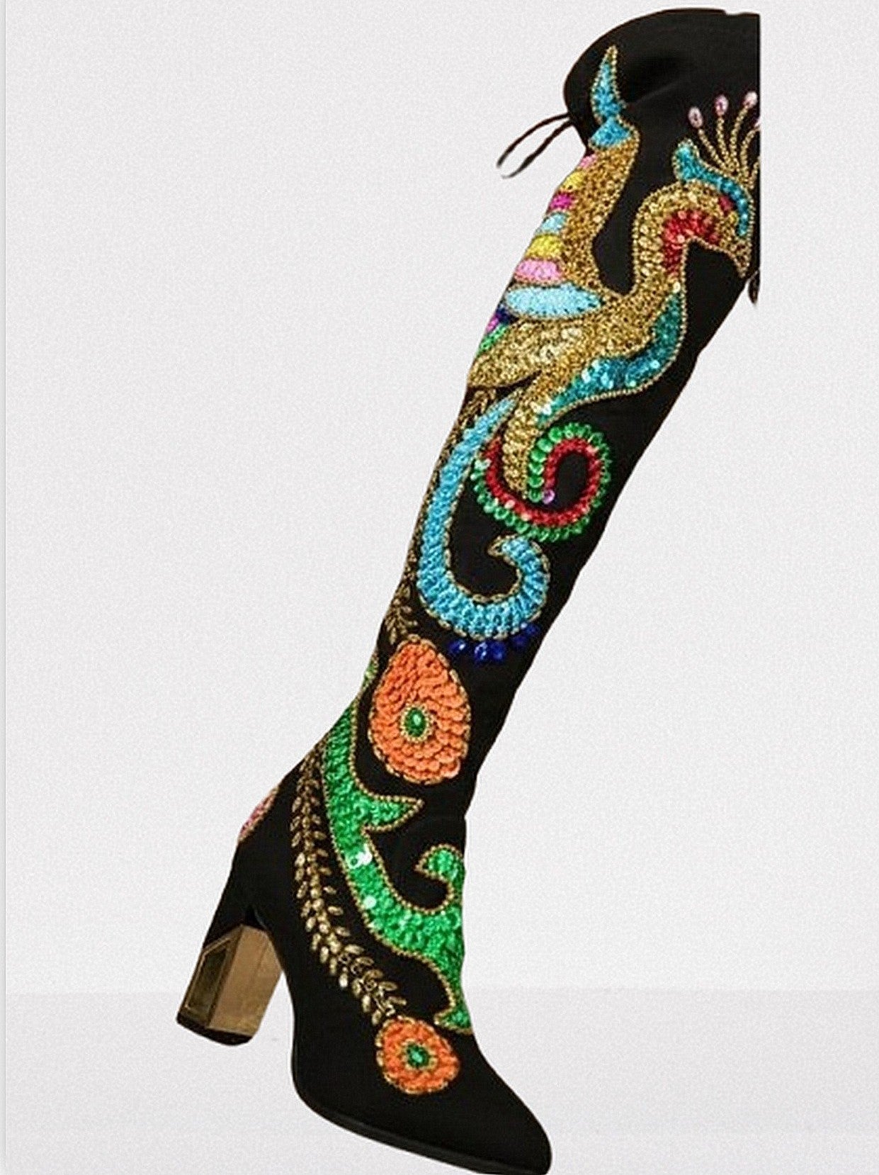 Embellished Black Suede Over-The-Knee Boots - Footwear
