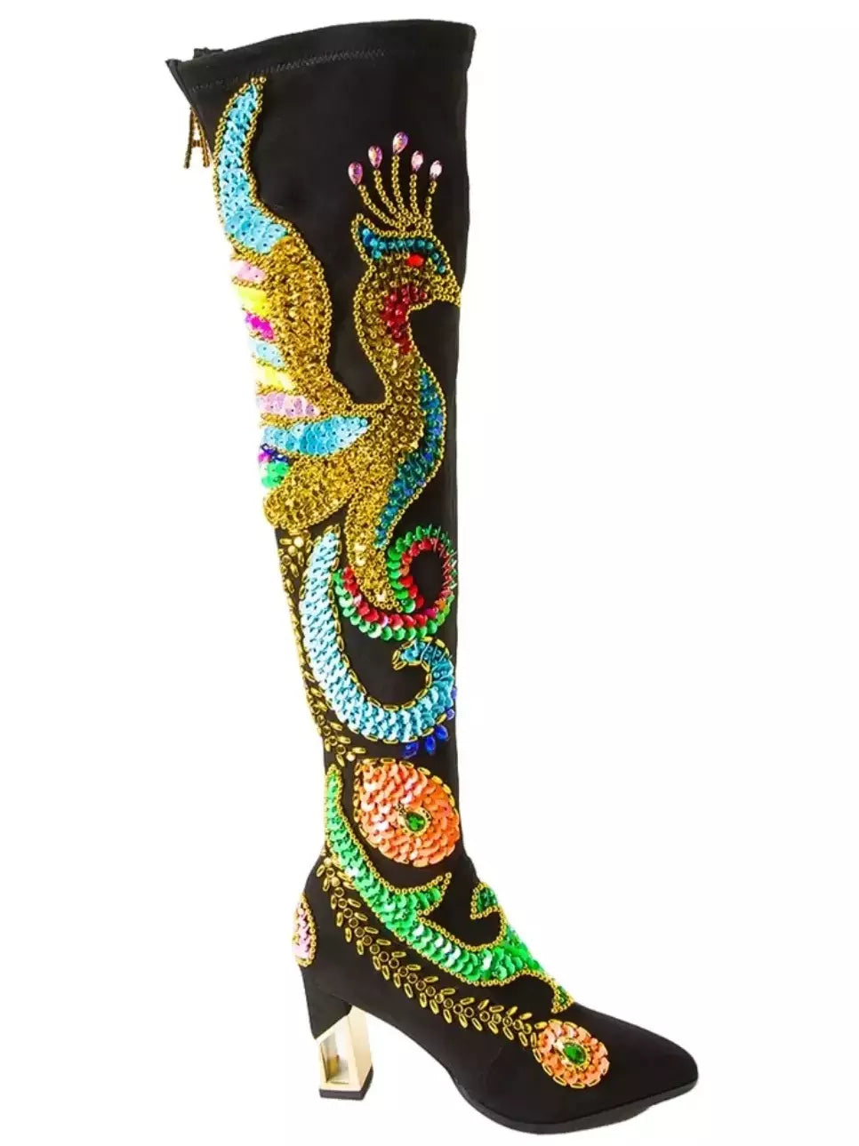 Embellished Black Suede Over-The-Knee Boots - Footwear