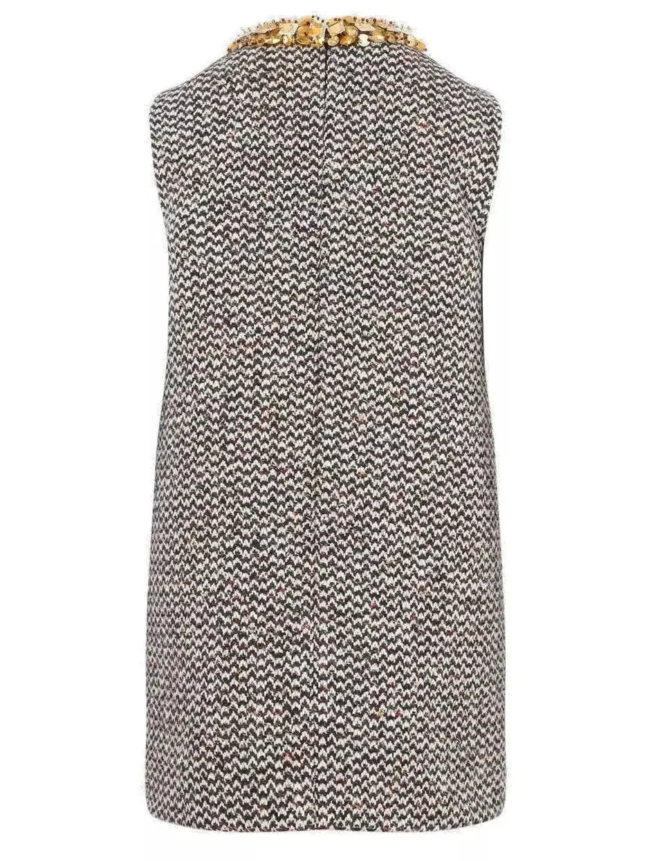 Embellished Boucle-Tweed Sleeveless Mini Dress - Dresses