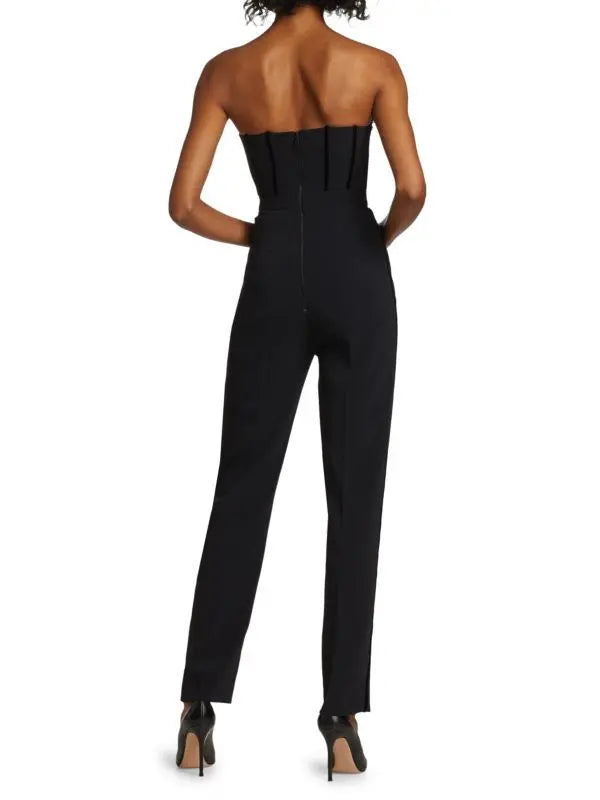 Embellished Bustier-Corset Style Black Strapless Jumpsuit - Suits & Sets