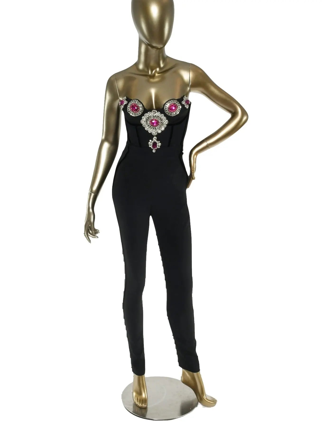 Embellished Bustier-Corset Style Black Strapless Jumpsuit - Suits & Sets