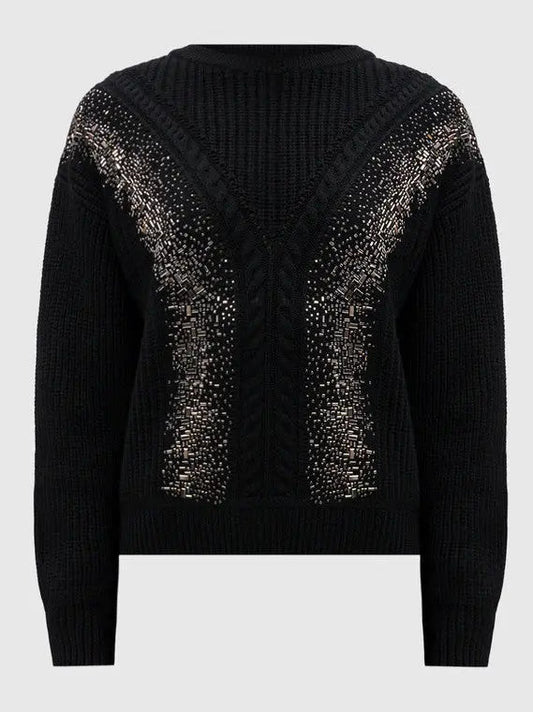 Embellished Cable Knit Sweater in Black - Sweaters & Knitwear