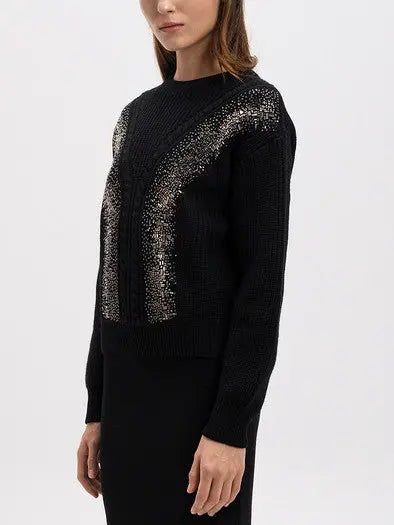 Embellished Cable Knit Sweater in Black - Sweaters & Knitwear