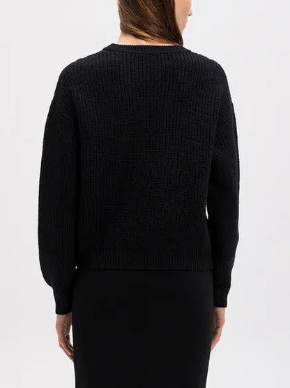 Embellished Cable Knit Sweater in Black - Sweaters & Knitwear