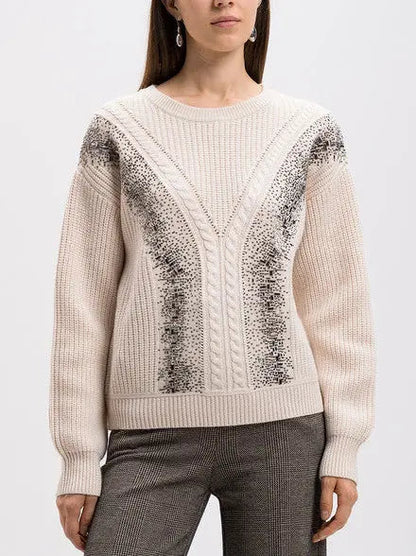 Embellished Cable Knit Sweater - Sweaters & Knitwear