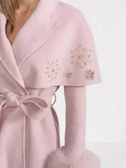 Embellished Cashmere-Blend Coat with Fox Fur Trim - Coats