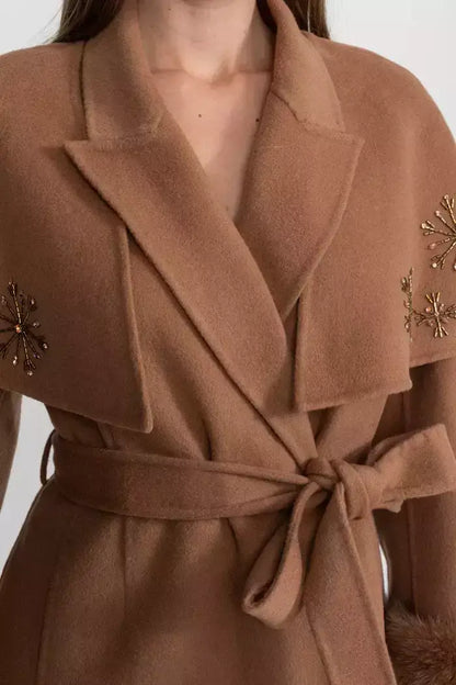 Embellished Cashmere-Blend Coat with Fox Fur Trim - Coats