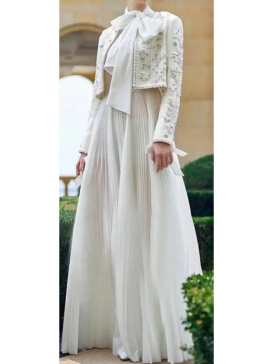 Embellished Cropped White Jacket - Jackets