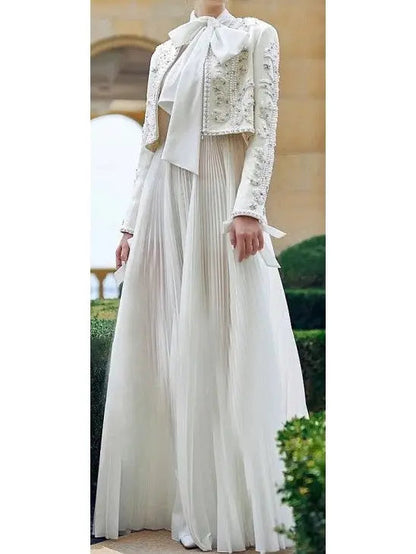 Embellished Cropped White Jacket - Jackets