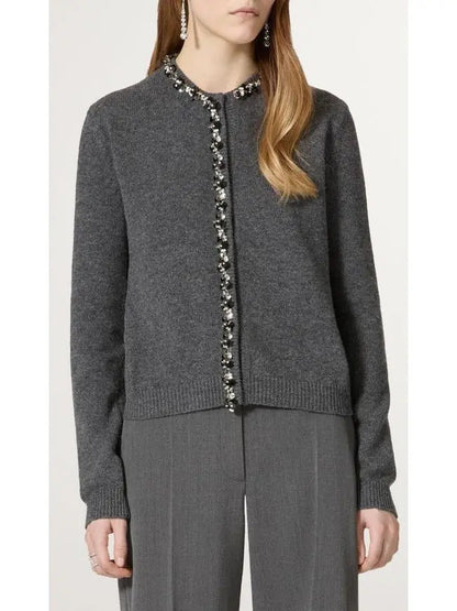 Embellished Gray Wool Cardigan Sweater - Sweaters & Knitwear