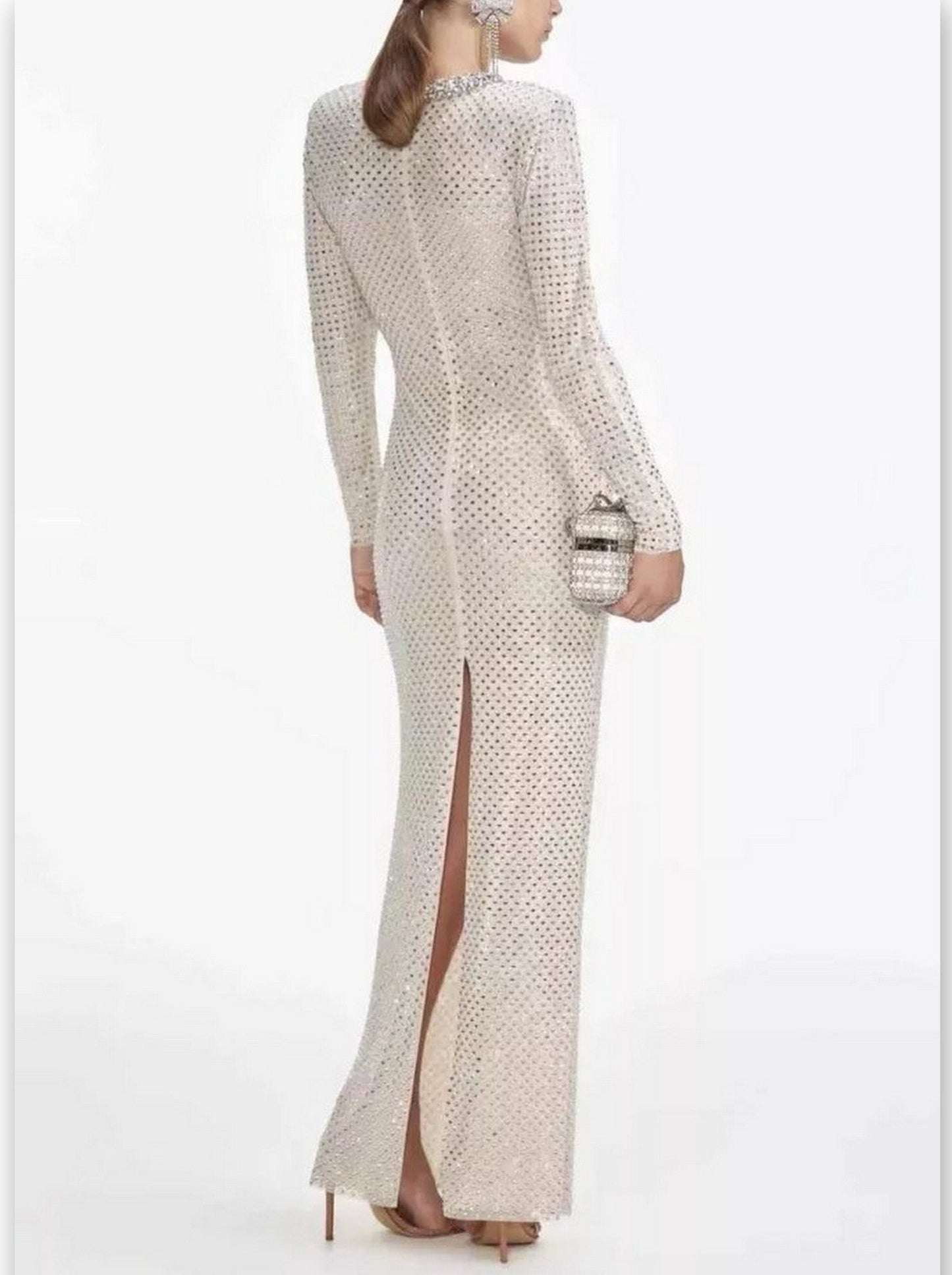 Embellished Long-Sleeve Maxi Dress with Front Cut-Outs - Dresses