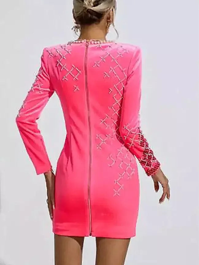 Embellished Long Sleeve Velvet Mini Dress - Dresses