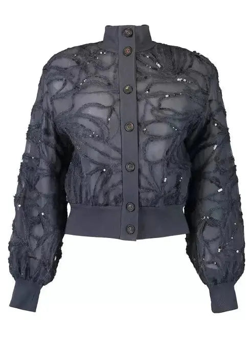 Embellished Semi-Sheer Silk-Blend Cardigan - Sweaters & Knitwear